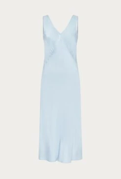 Summer Satin Midi Dress Chambray Blue -Ghost Store D06G078 K26 27715 650px 964px