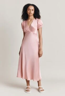 Clemence Satin Midi Dress Pink -Ghost Store D06G084 H44 28034 650px 964px