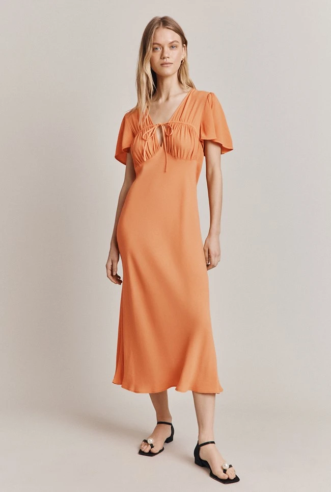 Laura Crepe Midi Dress Orange Laura Crepe Midi Dress Orange -Ghost Store D06G085 F23 27815 650px