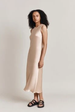 Steph Midi Satin Dress Stone