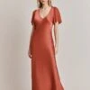 Jennifer Satin Midi Dress Orange