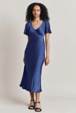 Jennifer Satin Midi Dress Blue