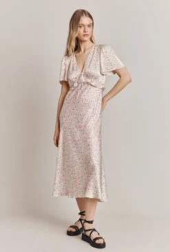 Bibi Satin Midi Dress Cream Bubble -Ghost Store D06G094 Z57 28174 650px 964px