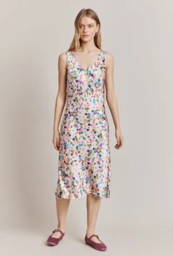 Summer Umbrella Petals Satin Midi Dress Pink Umbrella Petals -Ghost Store D06G095 Z58 28148 650px 964px