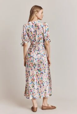 Josephine Satin Midi Dress Pink Umbrella Petals -Ghost Store D06G096 Z58 28200 650px 964px