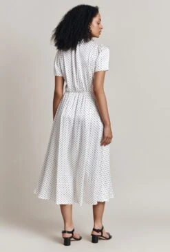 Hana Satin Midi Dress White Spot -Ghost Store D06G099 Z70 28205 650px 964px