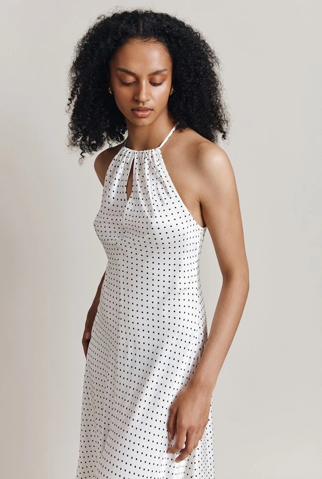Alena Satin Midi Dress White Spot Alena Satin Midi Dress White Spot -Ghost Store D06G100 Z70 28232 650px