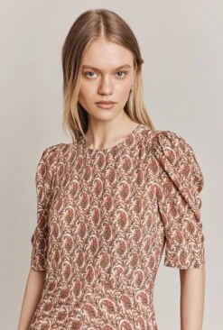 Erika Crepe Midi Dress Rose Paisley