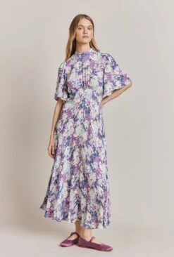 Penny Crepe Midi Dress Blue Dotty Clouds -Ghost Store D06G103 Z63 28240 650px 964px