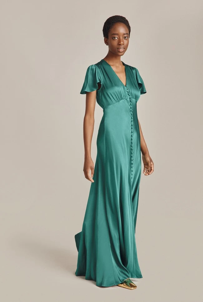 Delphine Satin Maxi Dress Emerald Green Delphine Satin Maxi Dress Emerald Green -Ghost Store D07G022 J35 28471 650px