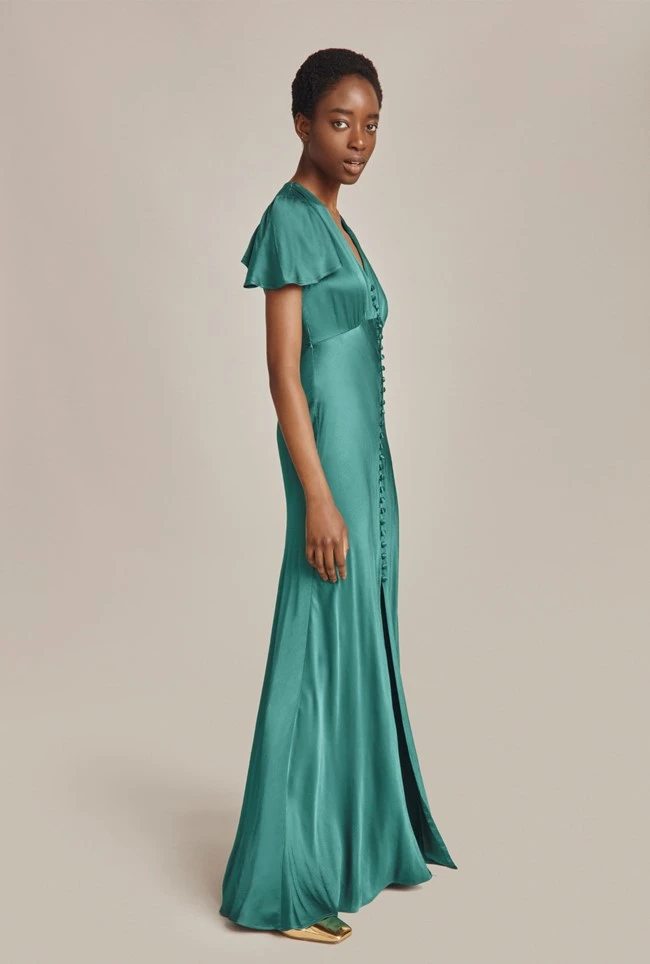 Delphine Satin Maxi Dress Emerald Green Delphine Satin Maxi Dress Emerald Green -Ghost Store D07G022 J35 28473 650px