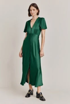Grace Satin Midi Dress Dark Green 8 Grace Satin Midi Dress Dark Green -Ghost Store D07G023 J13 29004 650px 964px