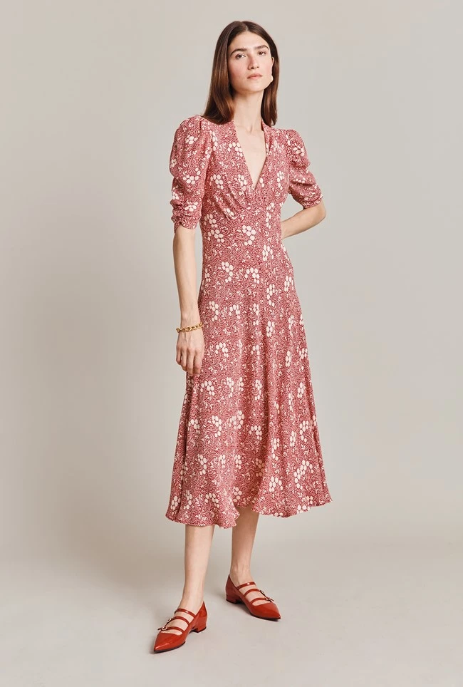 Madi Crepe Midi Dress Red Floral Madi Crepe Midi Dress Red Floral -Ghost Store D07G024 Z86 28781 650px