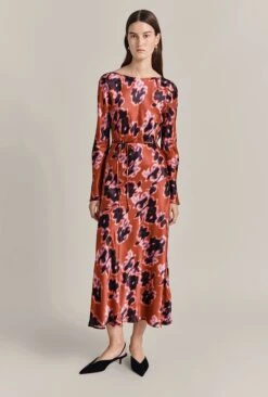 Christine Satin Midi Dress Rust Ikat Print 3 Christine Satin Midi Dress Rust Ikat Print -Ghost Store D07G025 Z74 29419 650px 964px