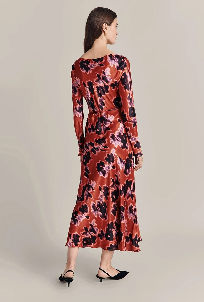 Christine Satin Midi Dress Rust Ikat Print Christine Satin Midi Dress Rust Ikat Print -Ghost Store D07G025 Z74 29422 650px