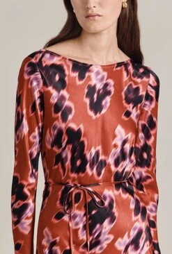 Christine Satin Midi Dress Rust Ikat Print 2 Christine Satin Midi Dress Rust Ikat Print -Ghost Store D07G025 Z74 29493 650px 964px
