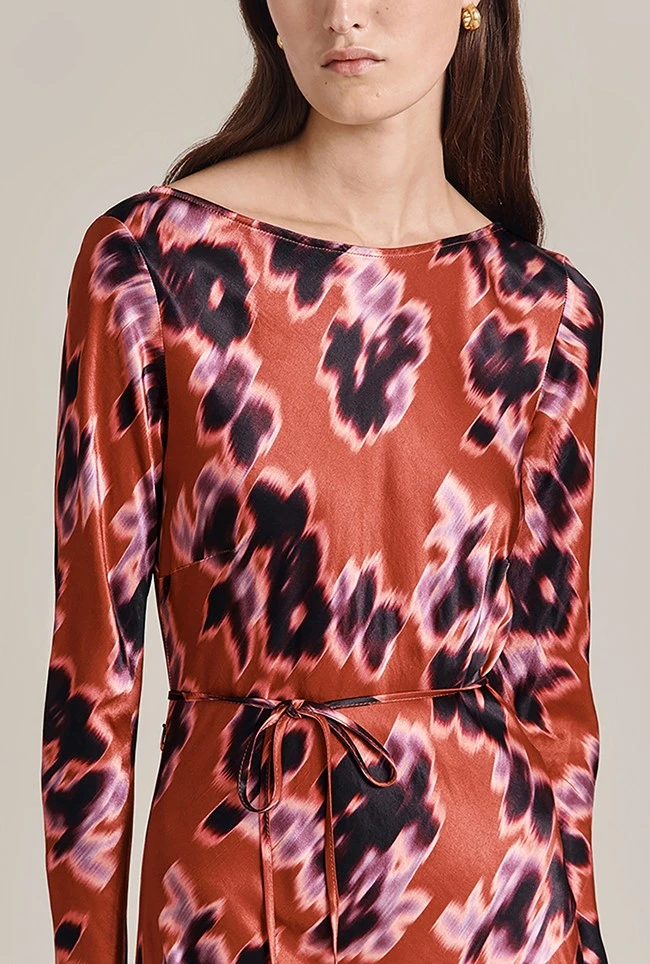 Christine Satin Midi Dress Rust Ikat Print Christine Satin Midi Dress Rust Ikat Print -Ghost Store D07G025 Z74 29493 650px