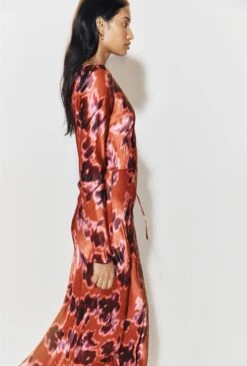 Christine Satin Midi Dress Rust Ikat Print 5 Christine Satin Midi Dress Rust Ikat Print -Ghost Store D07G025 Z74 29940 650px 964px