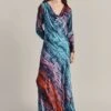 Milana Satin Maxi Dress Blue Tie Dye Print
