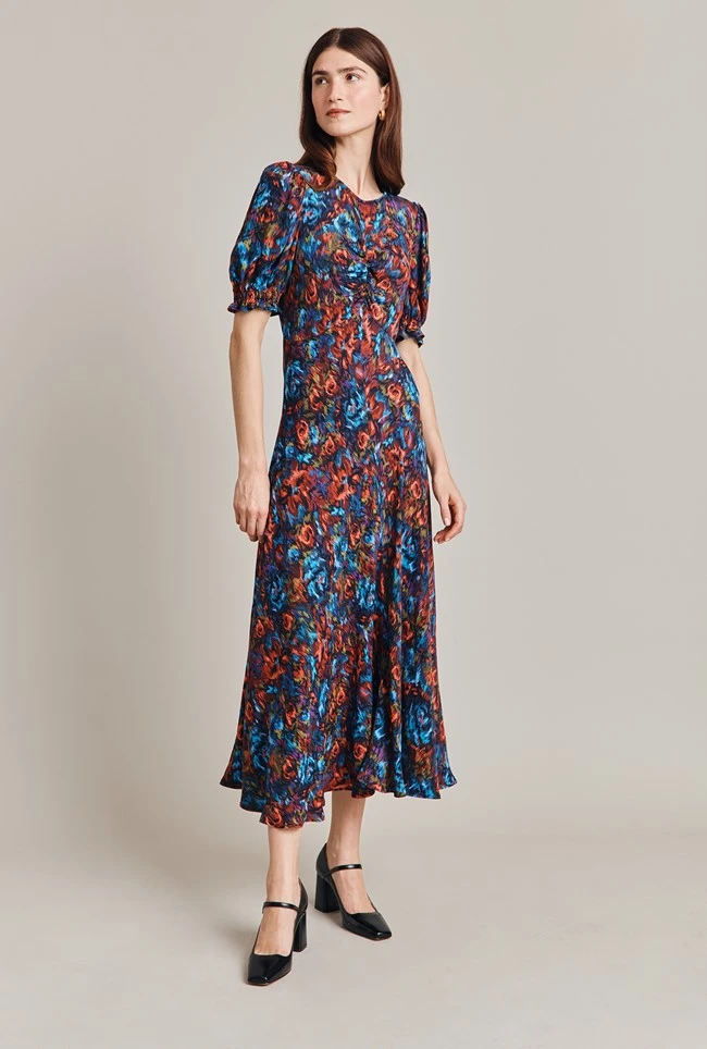 Lainey Crepe Midi Dress Blue Ikat Lainey Crepe Midi Dress Blue Ikat -Ghost Store D07G027 Z88 28790 650px