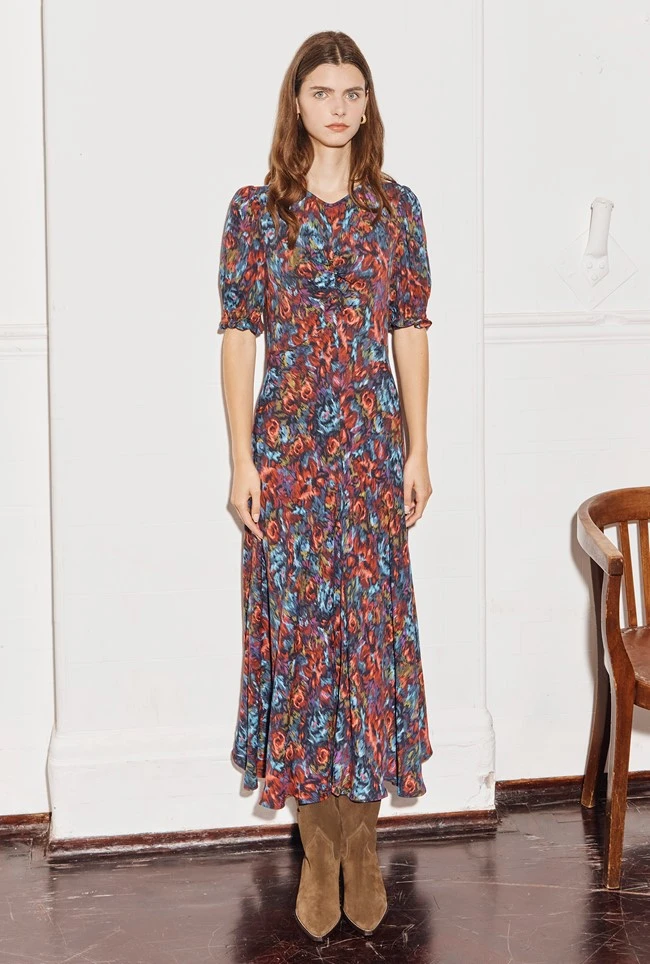 Lainey Crepe Midi Dress Blue Ikat Lainey Crepe Midi Dress Blue Ikat -Ghost Store D07G027 Z88 29094 650px