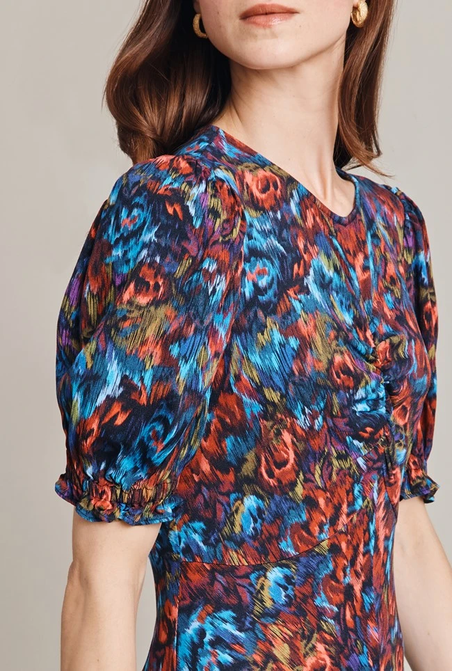 Lainey Crepe Midi Dress Blue Ikat Lainey Crepe Midi Dress Blue Ikat -Ghost Store D07G027 Z88 29273 650px