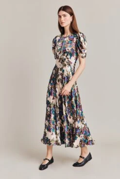 Beatrix Satin Midi Dress Green Floral -Ghost Store D07G029 Z34 28797 650px 964px