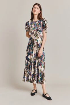 Beatrix Satin Midi Dress Green Floral -Ghost Store D07G029 Z34 28798 650px 964px