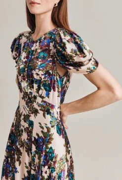 Beatrix Satin Midi Dress Green Floral -Ghost Store D07G029 Z34 28943 650px 964px