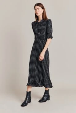 Wilma Crepe Midi Dress Black Spot -Ghost Store D07G034 Z14 28854 650px 964px