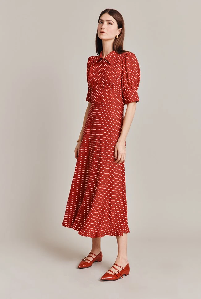 Wilma Crepe Midi Dress Red Spot Wilma Crepe Midi Dress Red Spot -Ghost Store D07G034 Z78 29040 650px