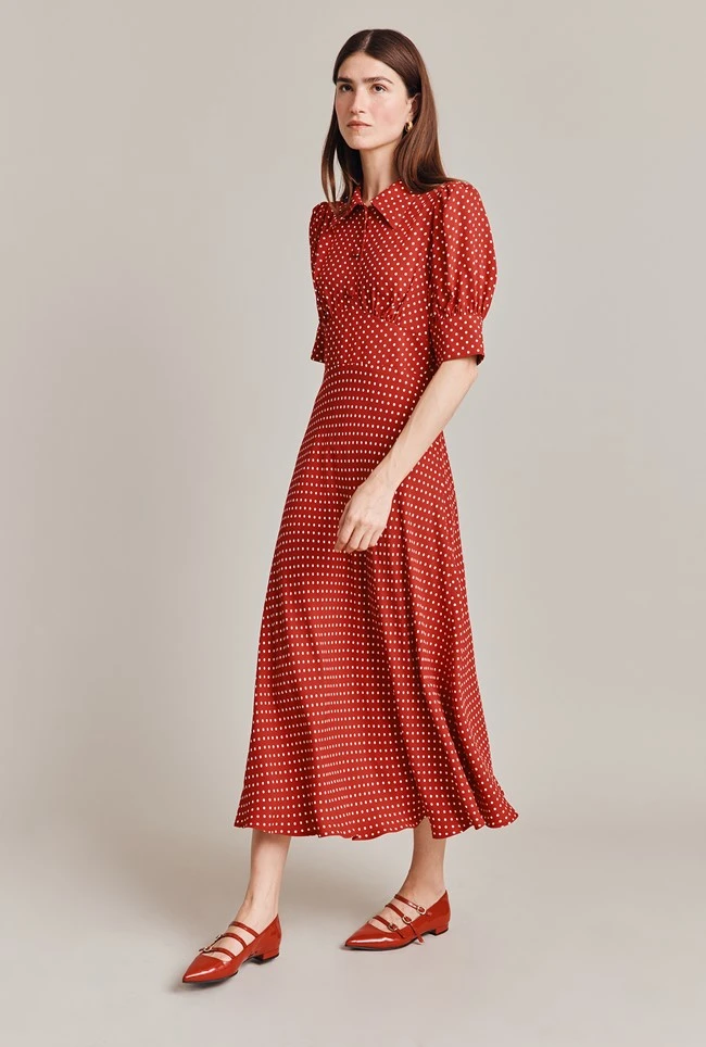 Wilma Crepe Midi Dress Red Spot Wilma Crepe Midi Dress Red Spot -Ghost Store D07G034 Z78 29041 650px