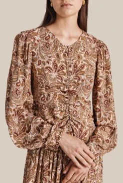 Ava Crepe Midi Dress Khaki Paisley -Ghost Store D07G042 Z02 29615 650px 964px