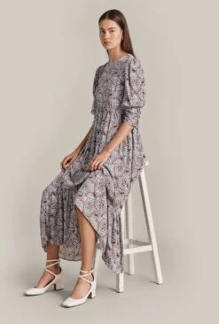 Maya Crepe Midi Dress Blue Paisley Star -Ghost Store D07G043 Z05 29388 650px 964px