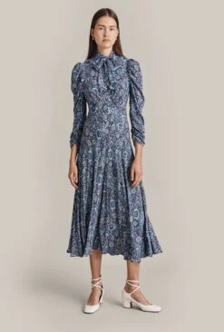 Erin Crepe Midi Dress Blue Batik Bloom -Ghost Store D07G045 Z04 29129 650px 964px