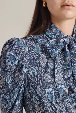 Erin Crepe Midi Dress Blue Batik Bloom -Ghost Store D07G045 Z04 29271 650px 964px