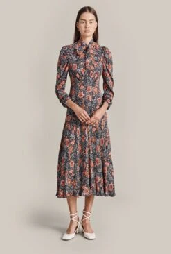 Erin Crepe Midi Dress Red Batik Bloom