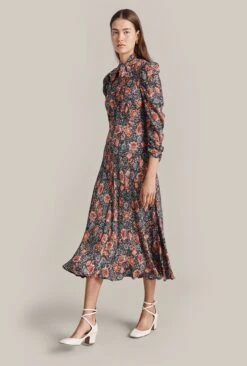 Erin Crepe Midi Dress Red Batik Bloom -Ghost Store D07G045 Z08 29126 650px 964px