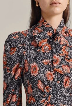 Erin Crepe Midi Dress Red Batik Bloom -Ghost Store D07G045 Z08 29269 650px 964px