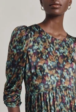 Maya Tiered Satin Midi Dress Green Ikat -Ghost Store D07G054 Z76 29900 650px 964px