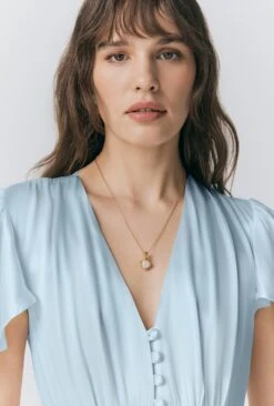 Grace Satin Button V-Neck Dress -Ghost Store D08G049 K16 32894 650px 964px