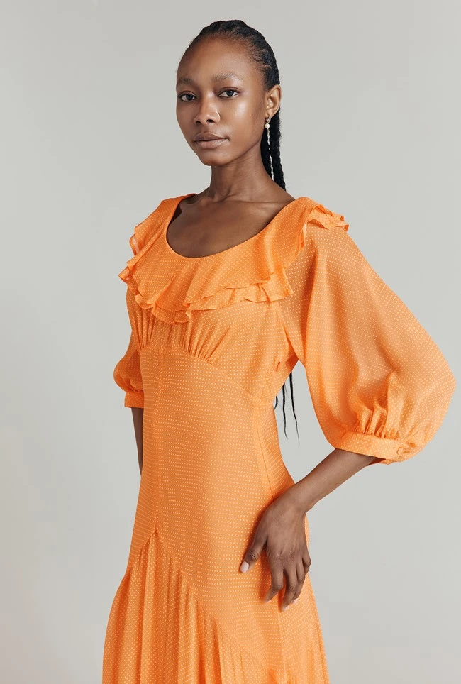 Poppy Polka Dot Godet Georgette Dress Poppy Polka Dot Godet Georgette Dress -Ghost Store D08G052 Z23 31457 650px