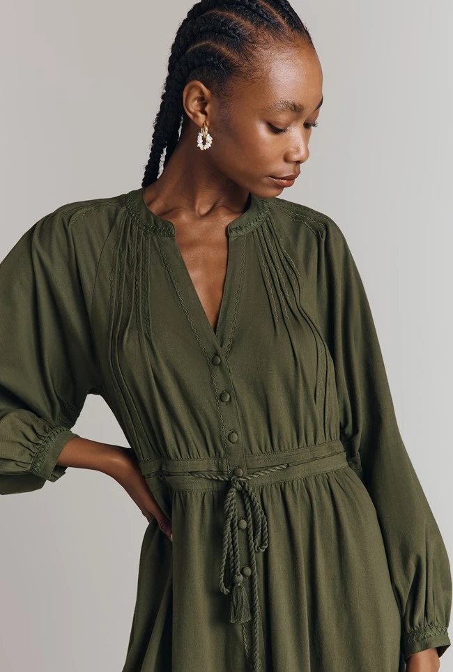 Santori Embroidery Trim Cotton Jersey Midi Dress Santori Embroidery Trim Cotton Jersey Midi Dress -Ghost Store D09G029 J31 31891 650px