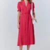 Rowan Button Crepe Midi Tea Dress