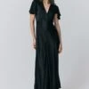 Delphine Button Satin Maxi Dress