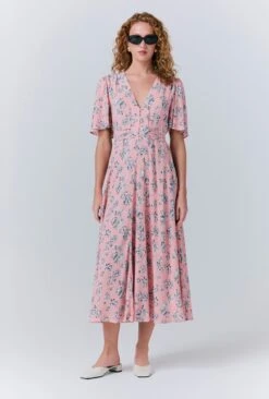 Jess Crepe Floral Midi Tea Dress