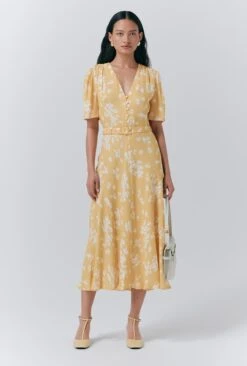 Jemima Crepe Floral Belted Midi Dress