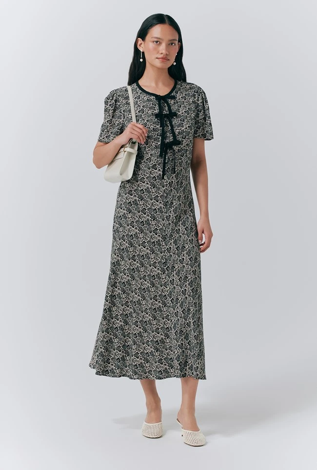 Maree Crepe Printed Tie Front Midi Dress Maree Crepe Printed Tie Front Midi Dress -Ghost Store D10G044 Z94 33652 650px