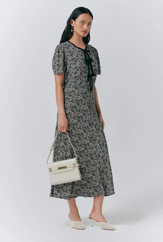 Maree Crepe Printed Tie Front Midi Dress Maree Crepe Printed Tie Front Midi Dress -Ghost Store D10G044 Z94 33653 650px