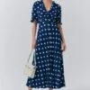 Saffie Crepe Polka Dot Button Through Dress